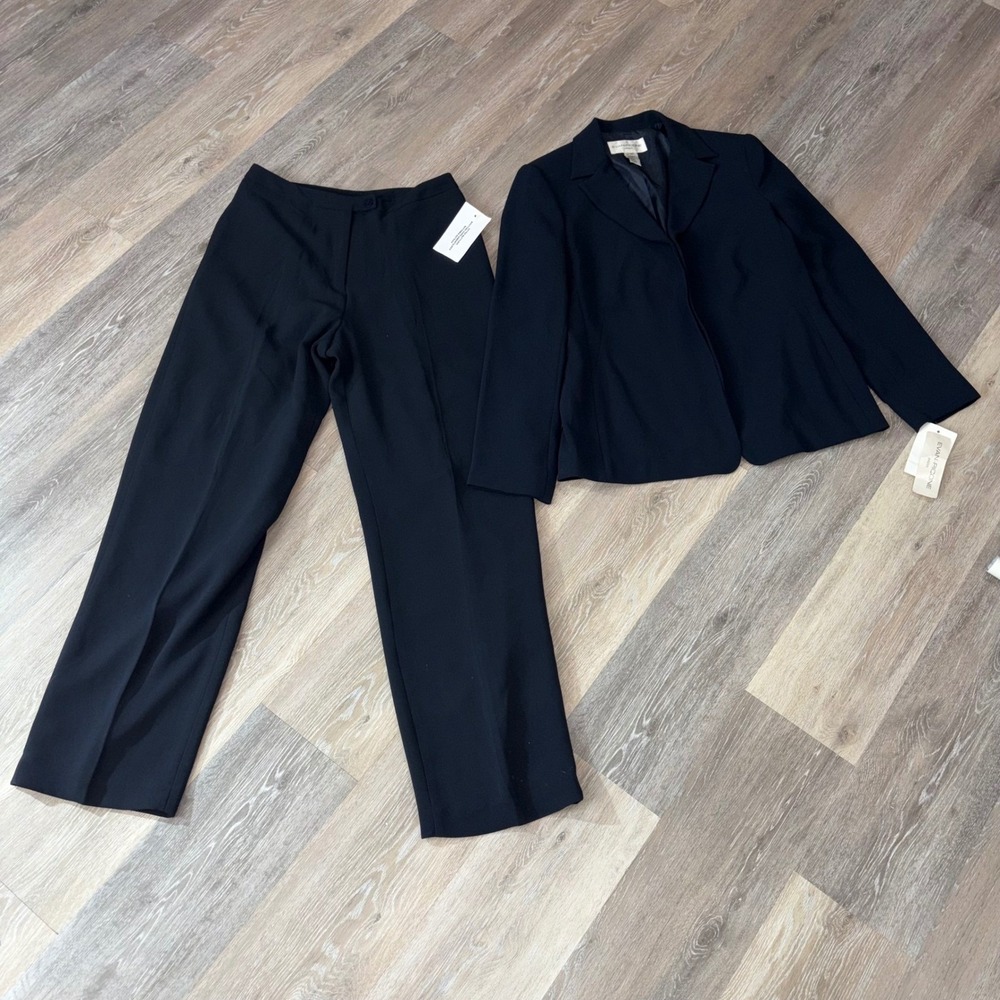 Evan-Picone Women Black 2 Piece Pant Suit Set Size 10 Blazer Trousers NWT